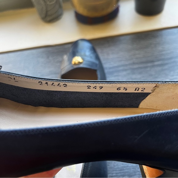 Salvatore Ferragamo Navy Button Detail Logo Fringe Penny Loafers 6.5 2A - Picture 8 of 15